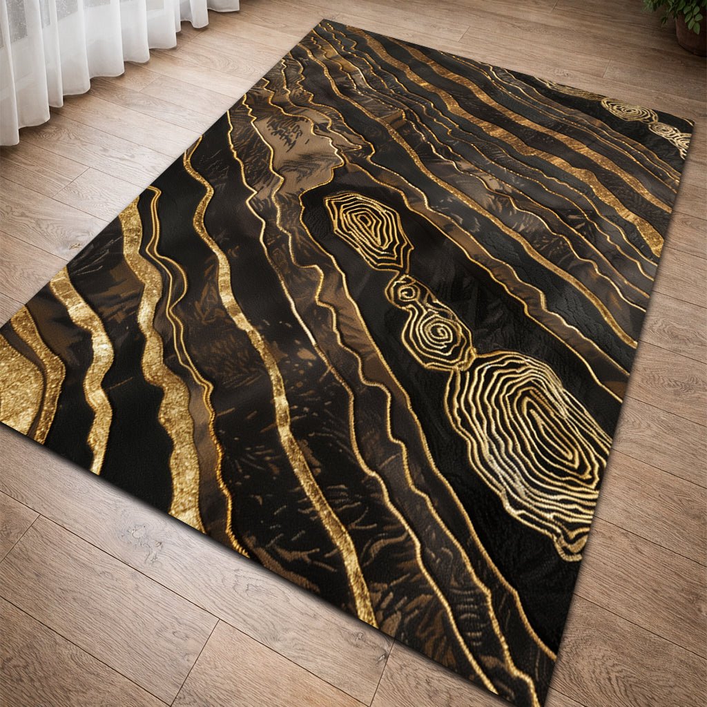 Lüks Soyut Halı - Siyah Altın Topografik Çizgiler - Halı - Line Home