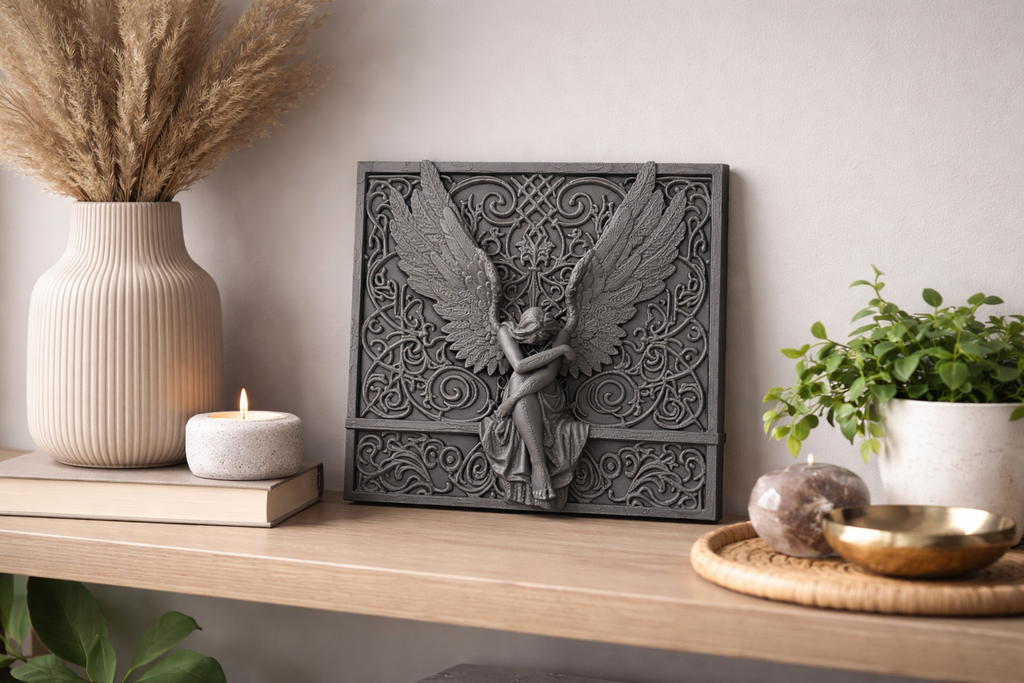 Dekoratif Melek Rölyef Duvar Panosu - 3D Dekor Duvar - Dolap - Raf Süsü
