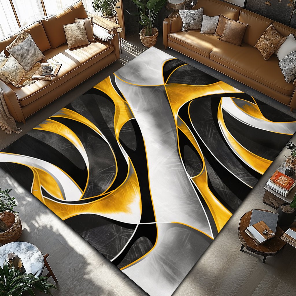 Modern Art Deco Halı - Sarı Siyah Gri Dalgalar - Halı - Line Home