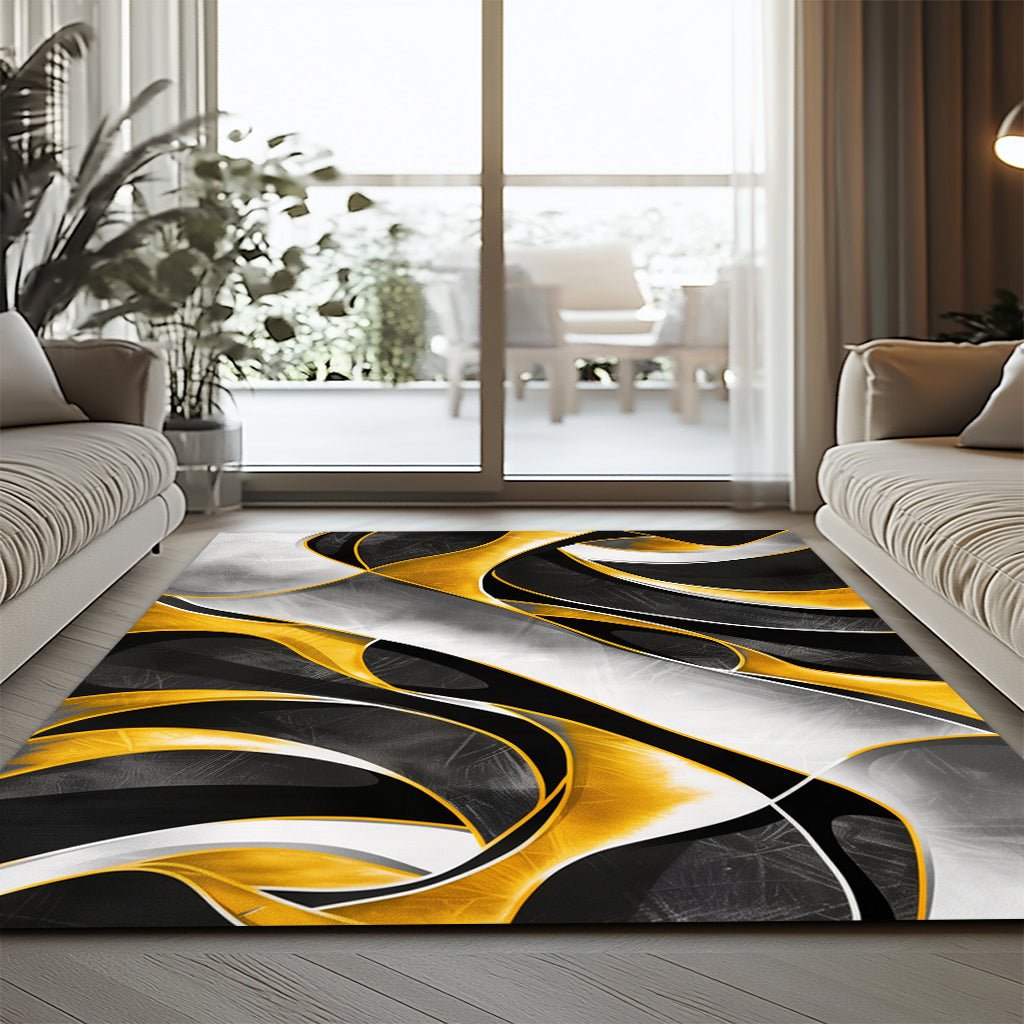 Modern Art Deco Halı - Sarı Siyah Gri Dalgalar - Halı - Line Home