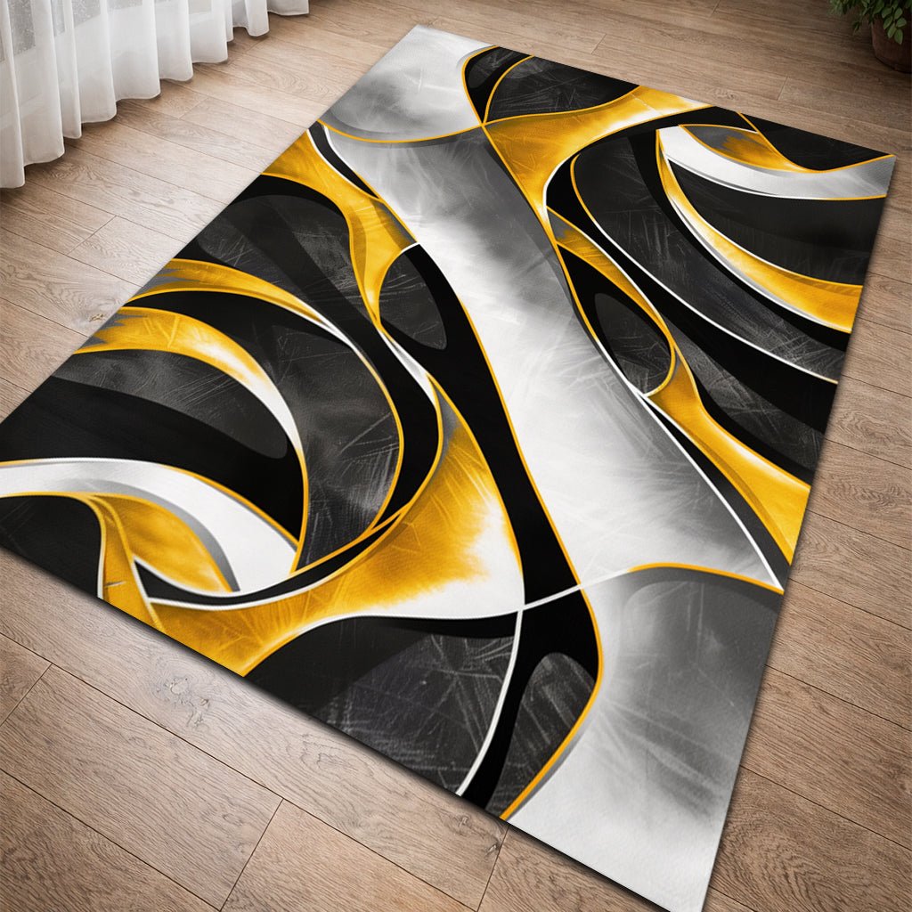 Modern Art Deco Halı - Sarı Siyah Gri Dalgalar - Halı - Line Home