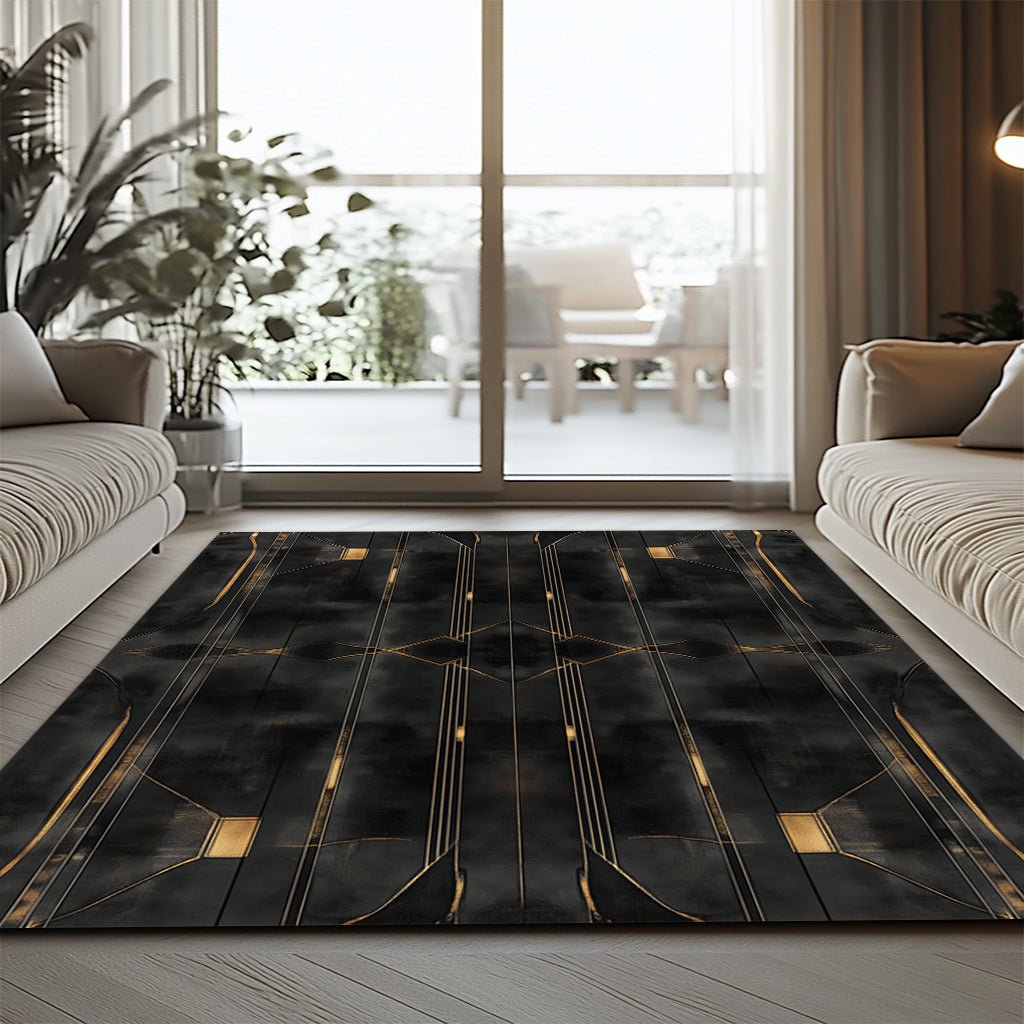 Modern Art Deco Halı - Siyah Altın Geometrik - Halı - Line Home
