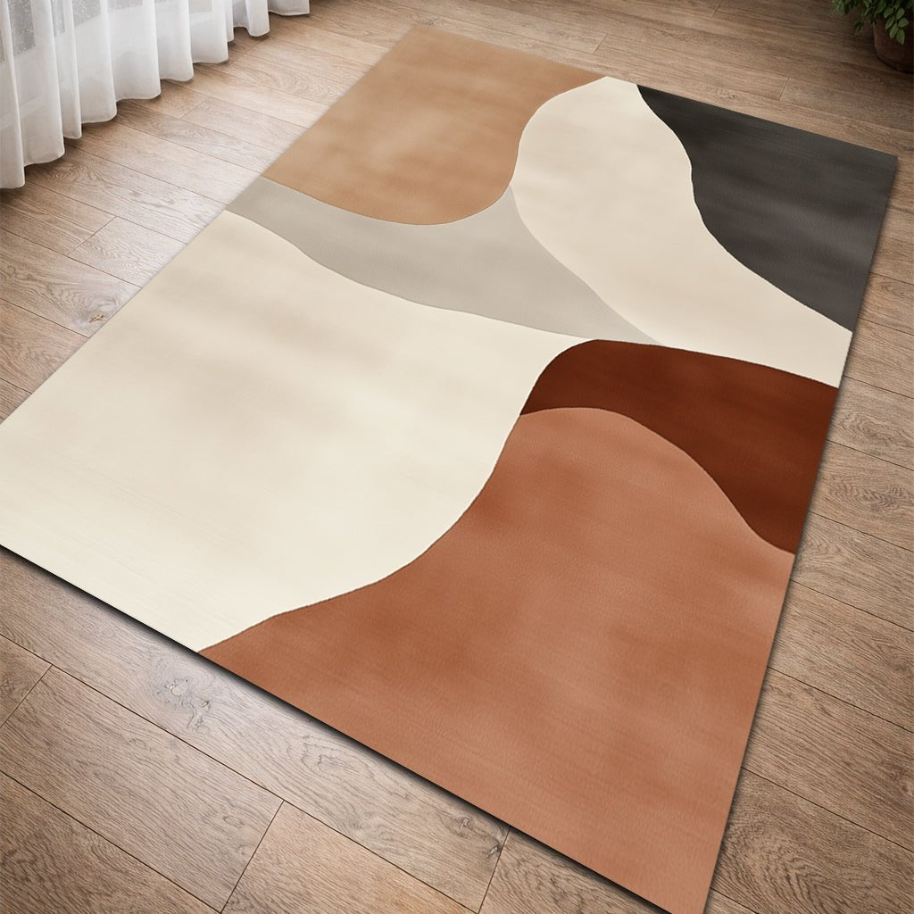 Modern Bej Kahve Soyut Desenli Halı – Minimalist Dekoratif Tasarım - Halı - Heaven Home Design