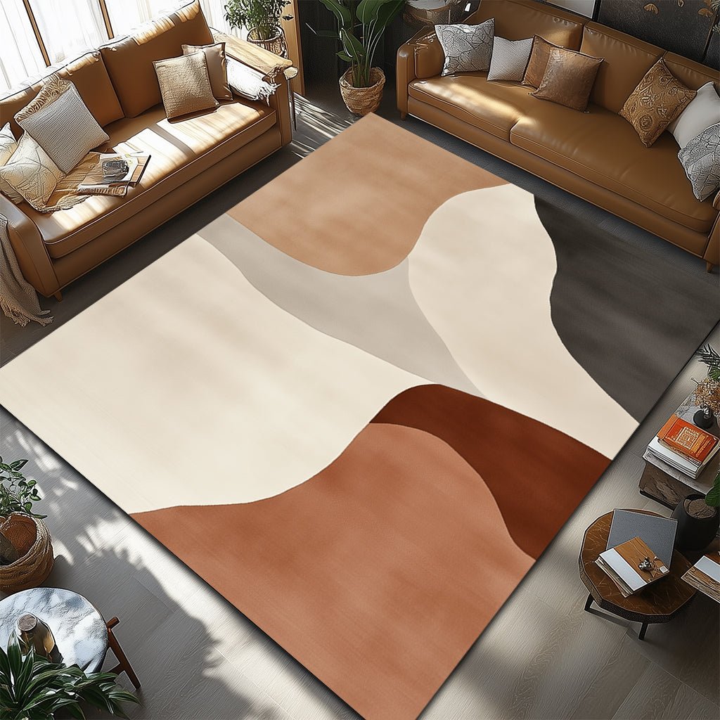 Modern Bej Kahve Soyut Desenli Halı – Minimalist Dekoratif Tasarım - Halı - Heaven Home Design