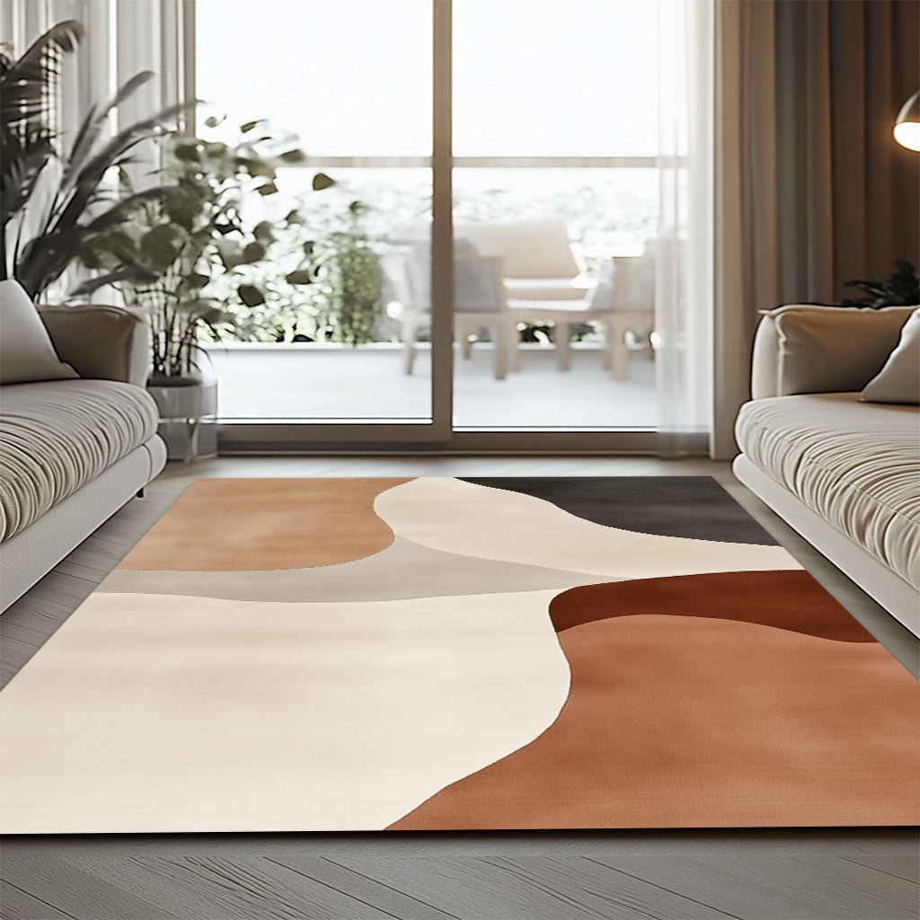 Modern Bej Kahve Soyut Desenli Halı – Minimalist Dekoratif Tasarım - Halı - Heaven Home Design