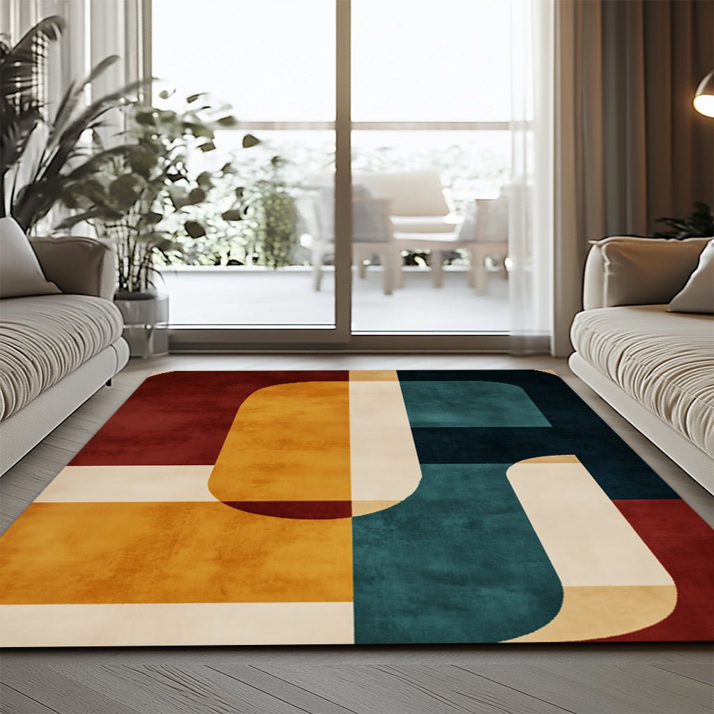 Modern Geometrik Halı - Bordo Sarı Petrol Yeşili Desenli - Halı - Line Home