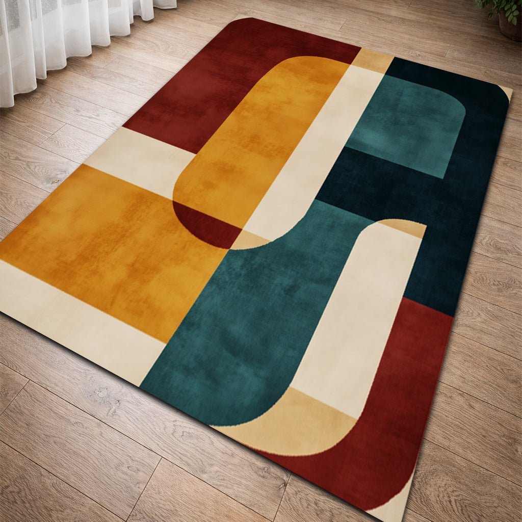 Modern Geometrik Halı - Bordo Sarı Petrol Yeşili Desenli - Halı - Line Home