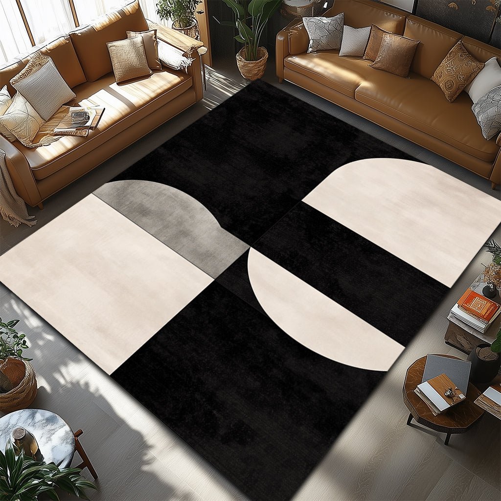 Modern Geometrik Halı - Siyah Beyaz Gri Bloklar - Halı - Line Home