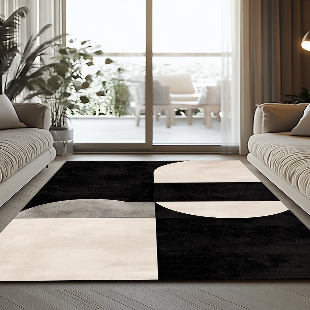 Modern Geometrik Halı - Siyah Beyaz Gri Bloklar - Halı - Line Home