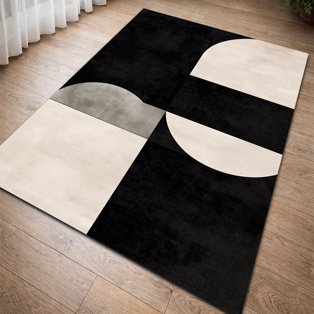 Modern Geometrik Halı - Siyah Beyaz Gri Bloklar - Halı - Line Home