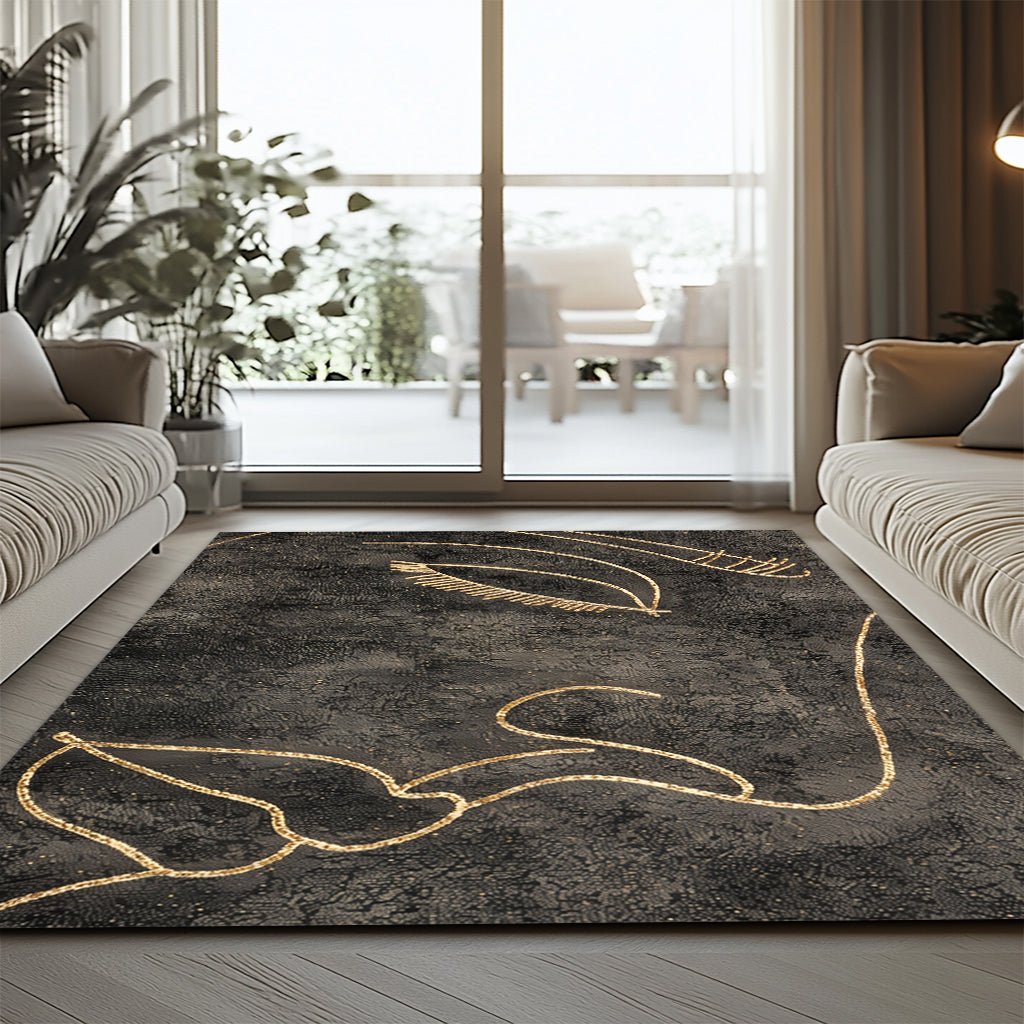 Modern Gold Çizgi Desenli Dekoratif Halı – Minimalist Tasarım - Halı - Heaven Home Design
