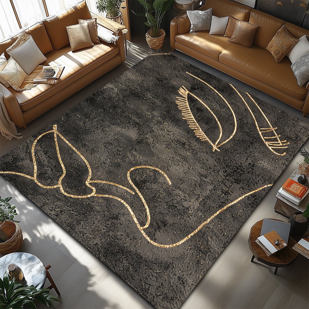 Modern Gold Çizgi Desenli Dekoratif Halı – Minimalist Tasarım - Halı - Heaven Home Design