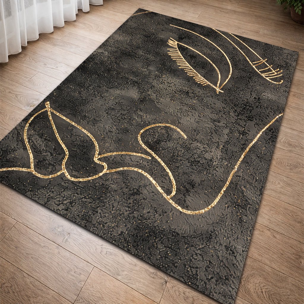 Modern Gold Çizgi Desenli Dekoratif Halı – Minimalist Tasarım - Halı - Heaven Home Design