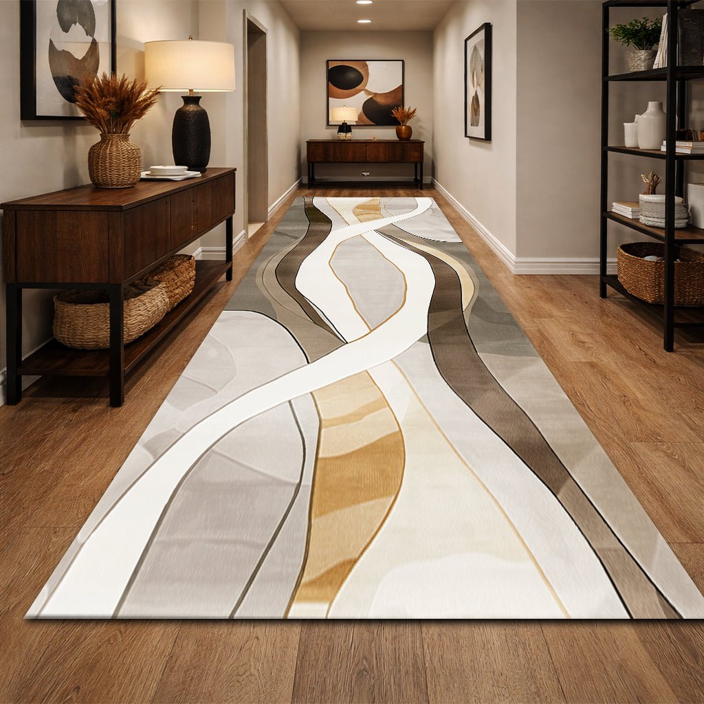 Modern Koridor Halısı - Bej Kahverengi Dalgalı Desenli - Halı - Line Home