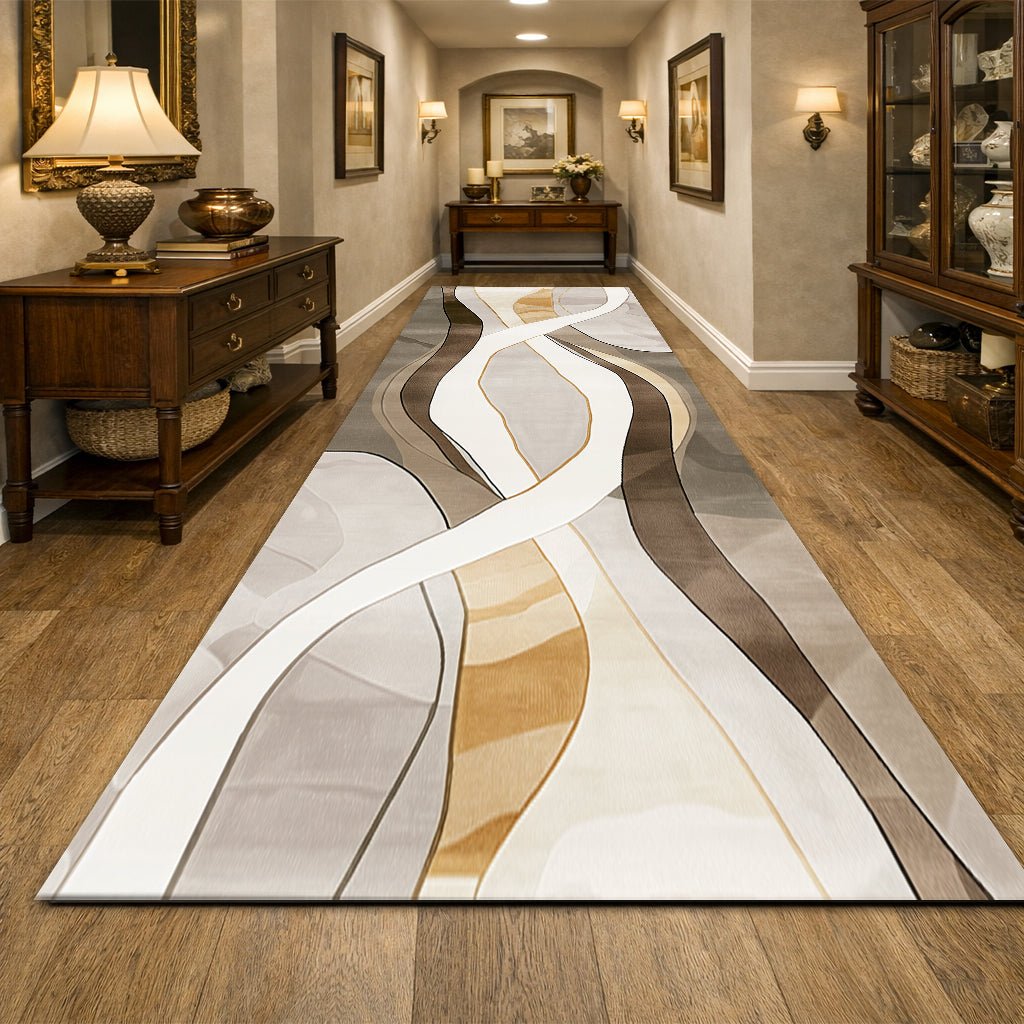 Modern Koridor Halısı - Bej Kahverengi Dalgalı Desenli - Halı - Line Home