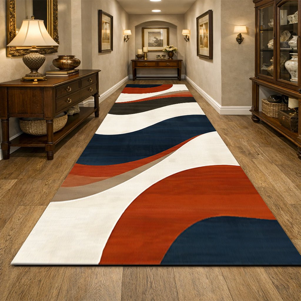Modern Koridor Halısı - Turuncu Lacivert Dalgalı Şeritler - Halı - Line Home