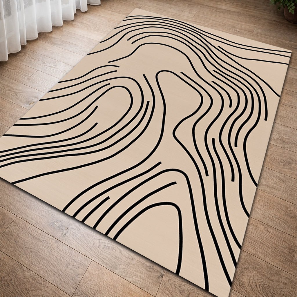Modern Minimalist Halı - Bej Siyah Çizgili Desenli - Halı - Line Home
