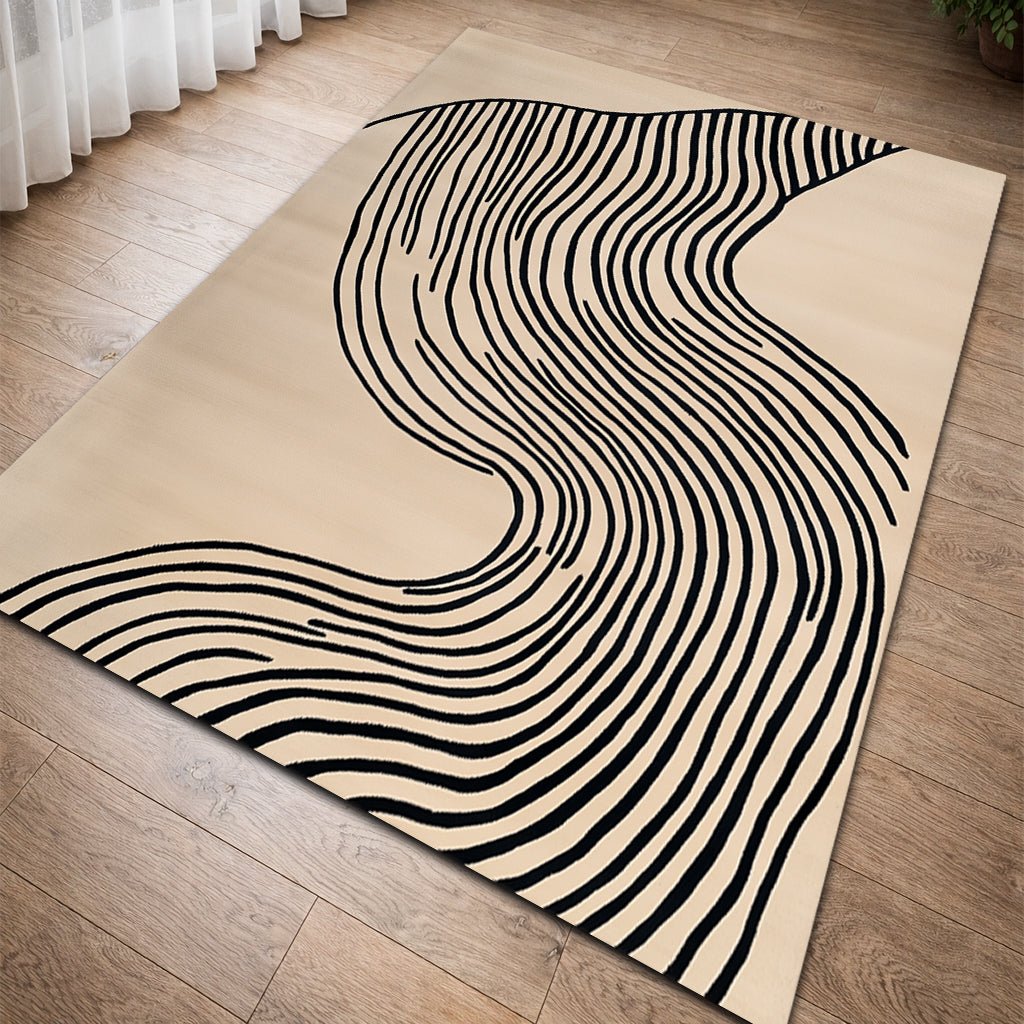 Modern Minimalist Halı - Bej Siyah S Çizgili Desenli - Halı - Line Home