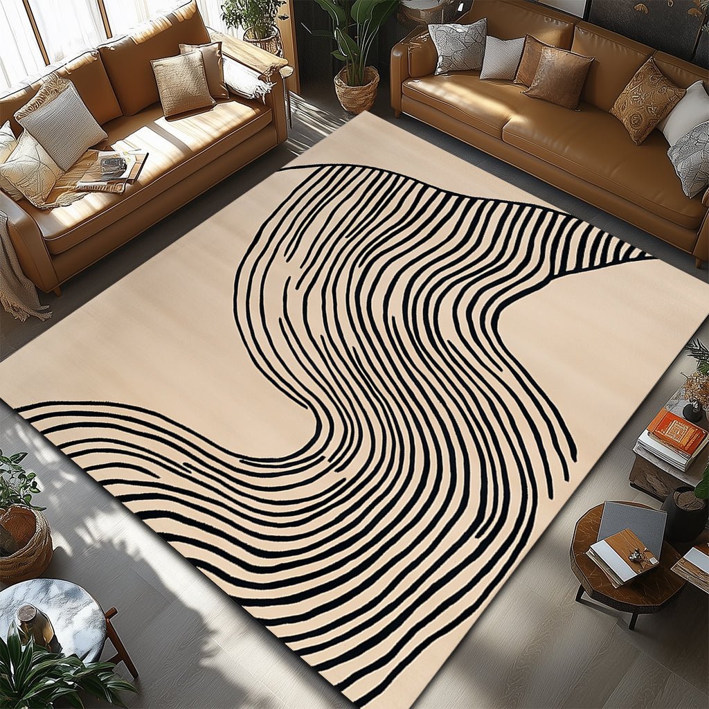 Modern Minimalist Halı - Bej Siyah S Çizgili Desenli - Halı - Line Home