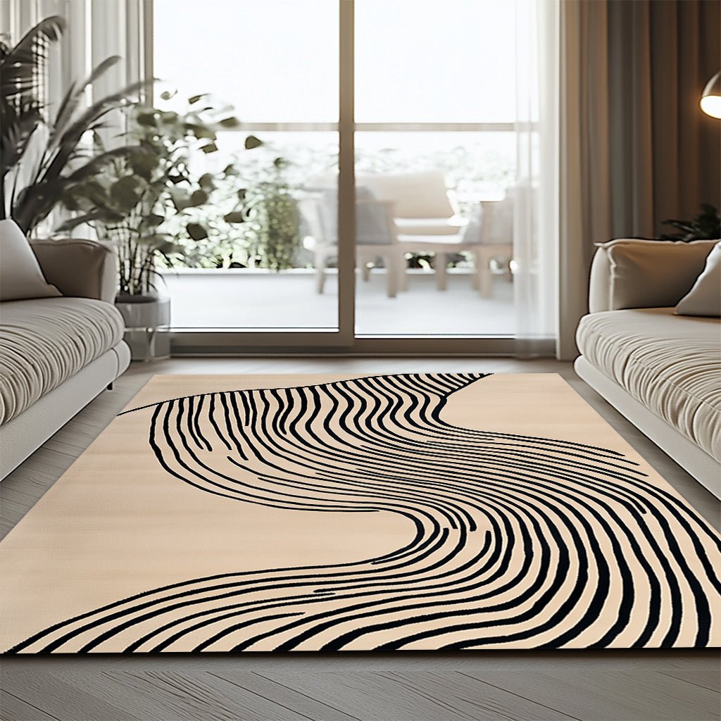 Modern Minimalist Halı - Bej Siyah S Çizgili Desenli - Halı - Line Home