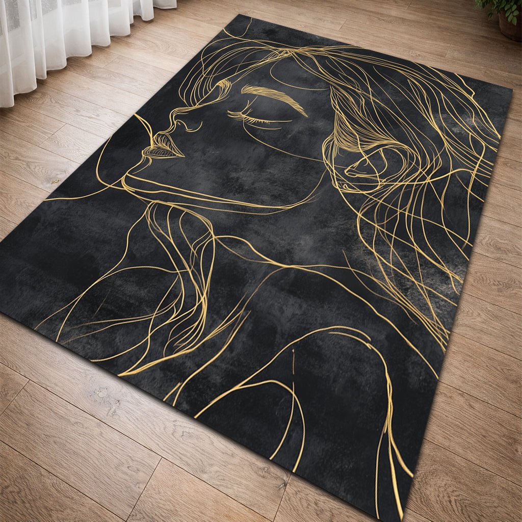 Modern Sanat Halı - Kadın Portre Altın Çizgiler - Halı - Line Home