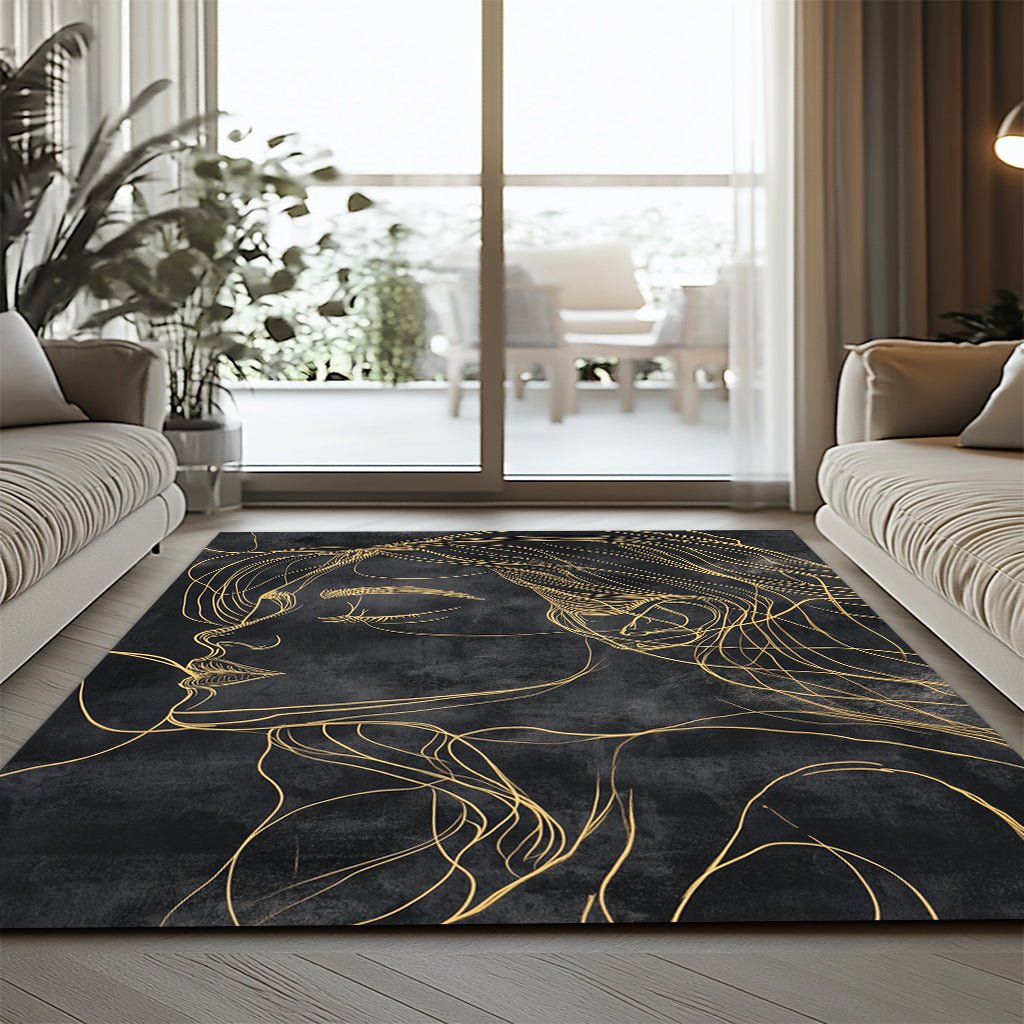 Modern Sanat Halı - Kadın Portre Altın Çizgiler - Halı - Line Home