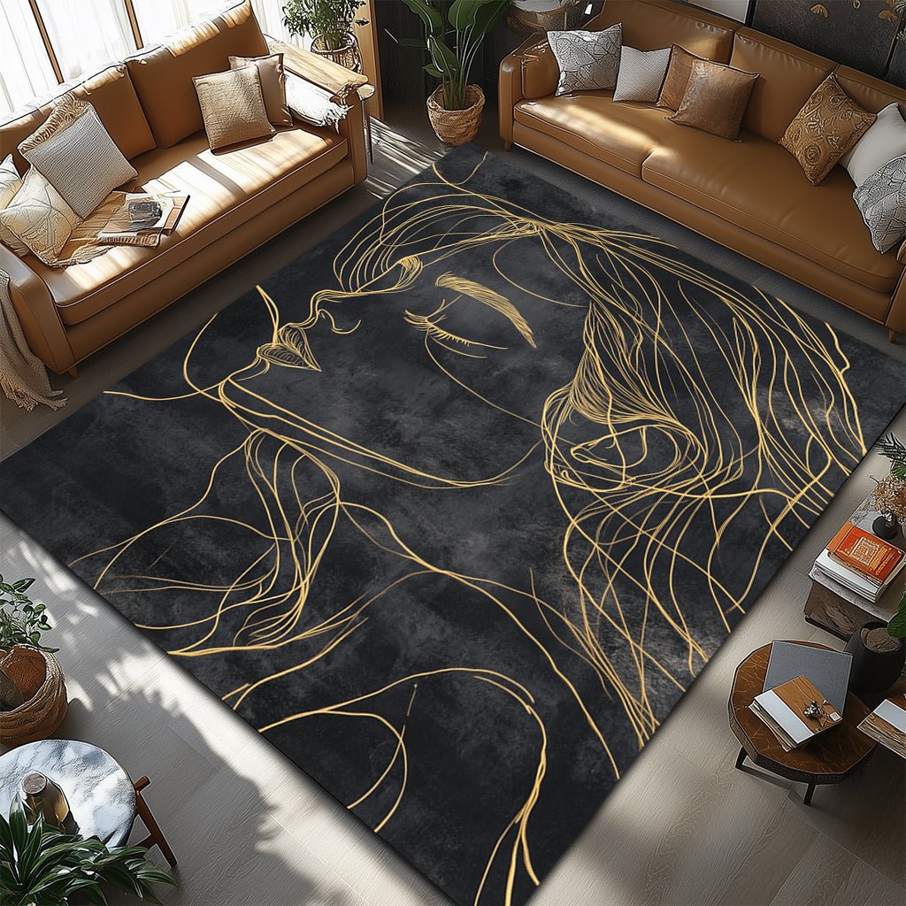 Modern Sanat Halı - Kadın Portre Altın Çizgiler - Halı - Line Home