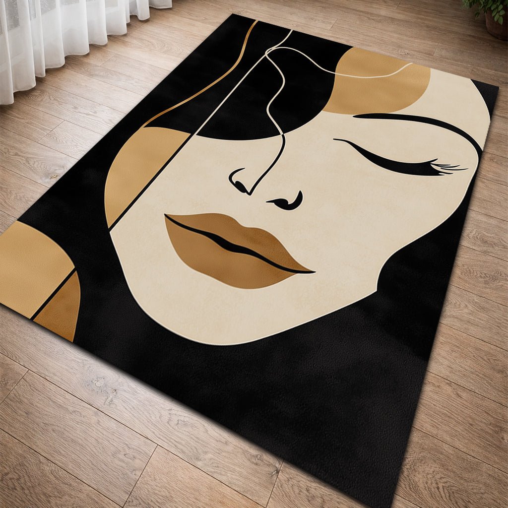 Modern Sanat Halı - Siyah Bej Altın Kadın Portresi - Halı - Line Home