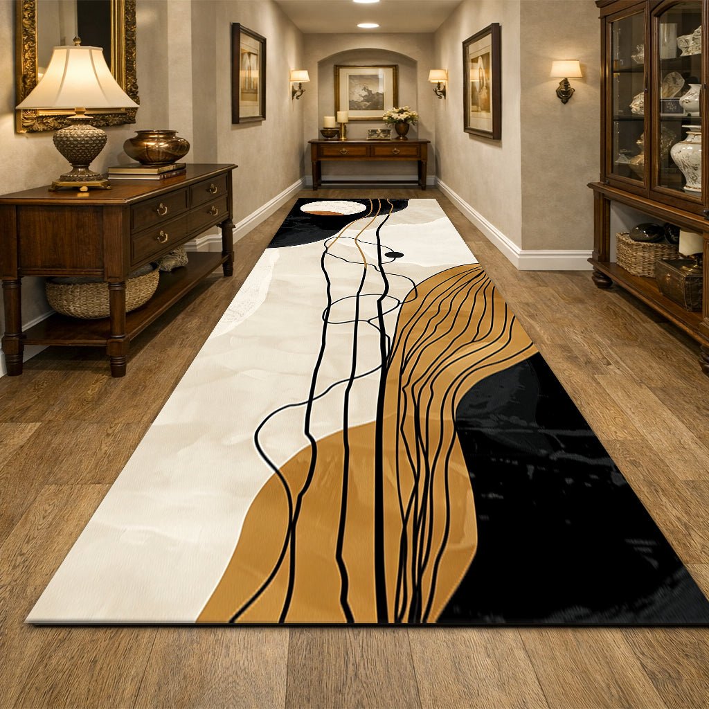 Modern Soyut Sanat Koridor Halısı - Siyah Krem - Halı - Line Home