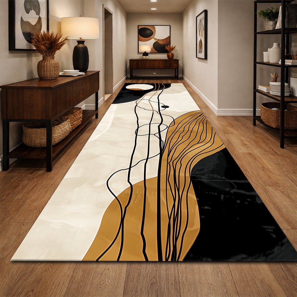 Modern Soyut Sanat Koridor Halısı - Siyah Krem - Halı - Line Home