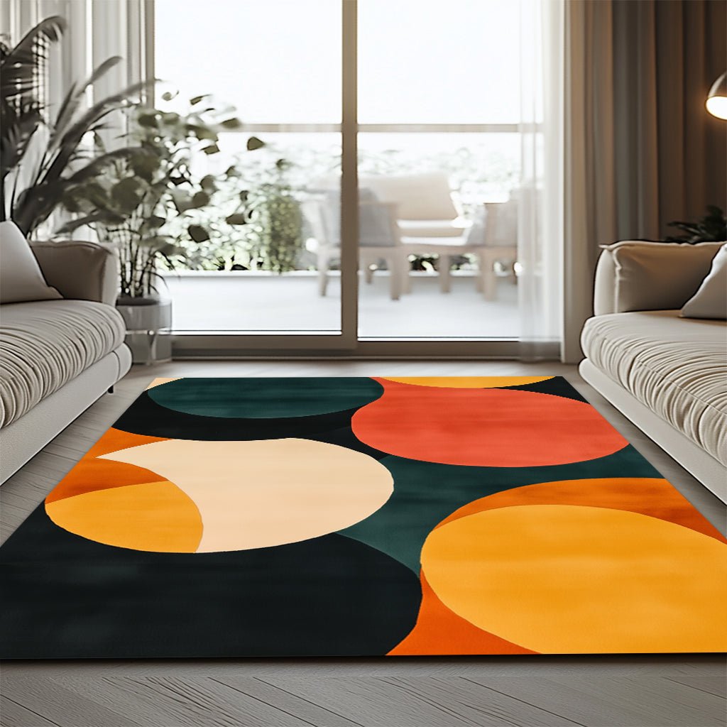 Retro Modern Halı - Renkli Daireler Desenli - Halı - Line Home