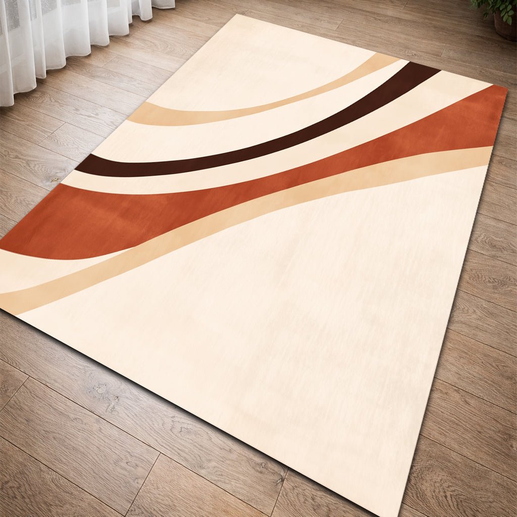 Retro Modern Halı - Turuncu Kahverengi Şeritli Desenli - Halı - Line Home