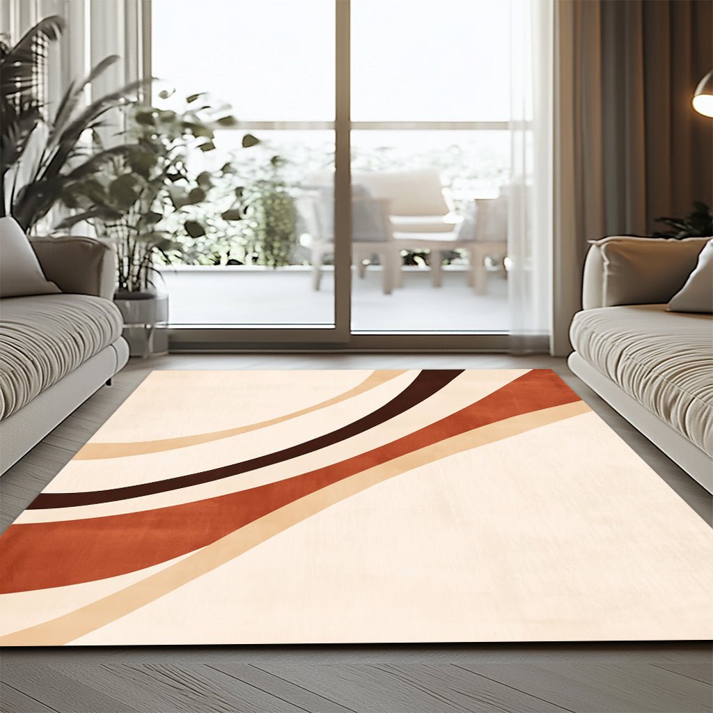 Retro Modern Halı - Turuncu Kahverengi Şeritli Desenli - Halı - Line Home