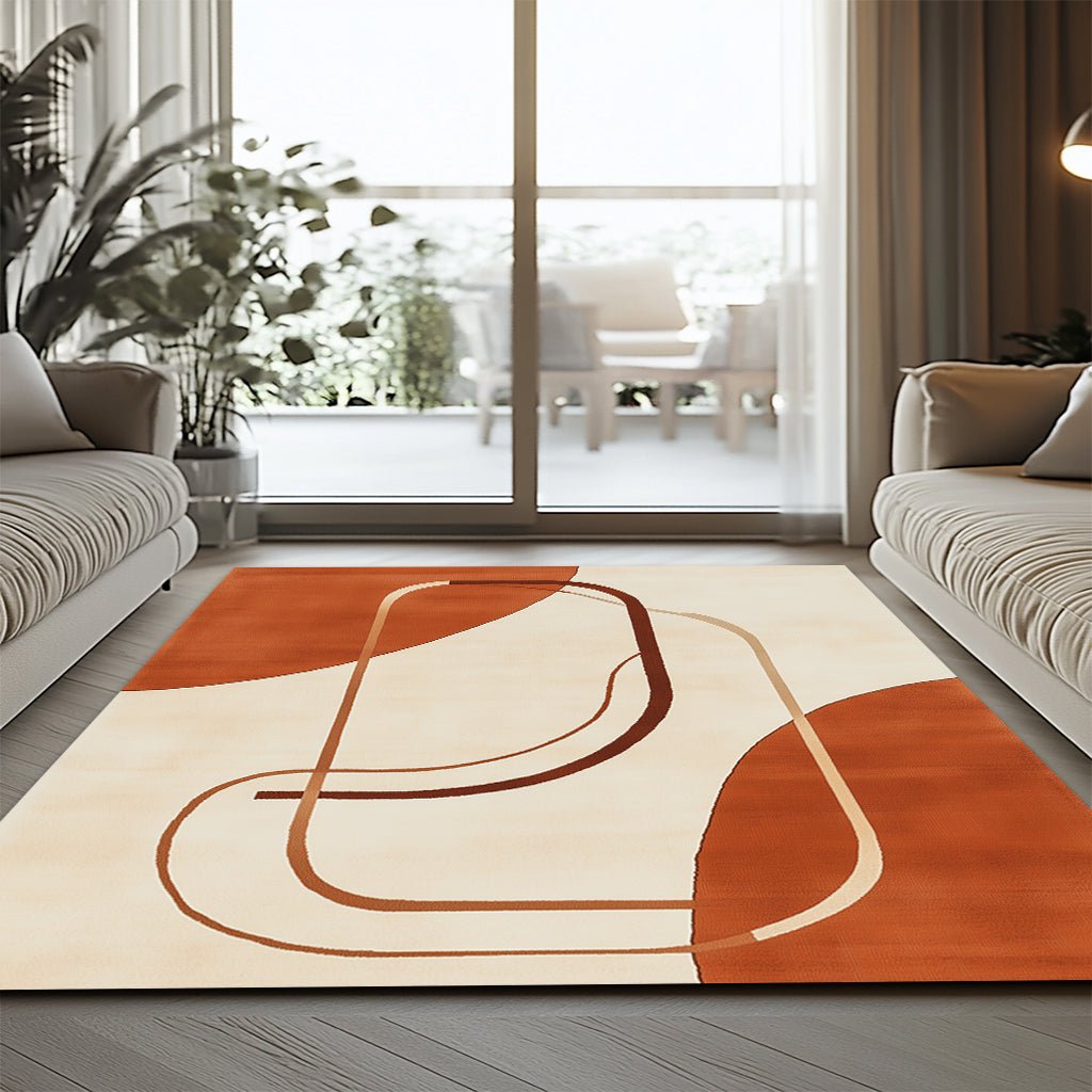 Retro Modern Halı - Turuncu Krem Çizgili Desenli - Halı - Line Home