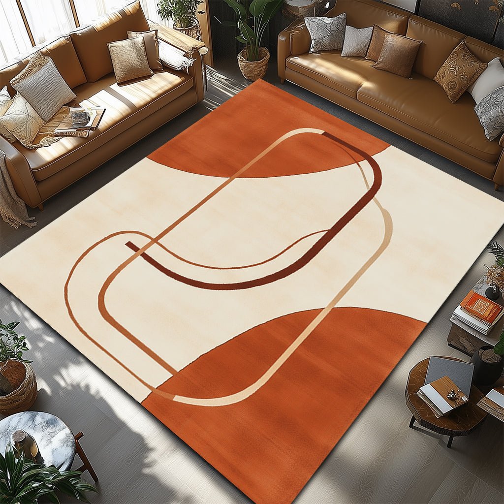 Retro Modern Halı - Turuncu Krem Çizgili Desenli - Halı - Line Home