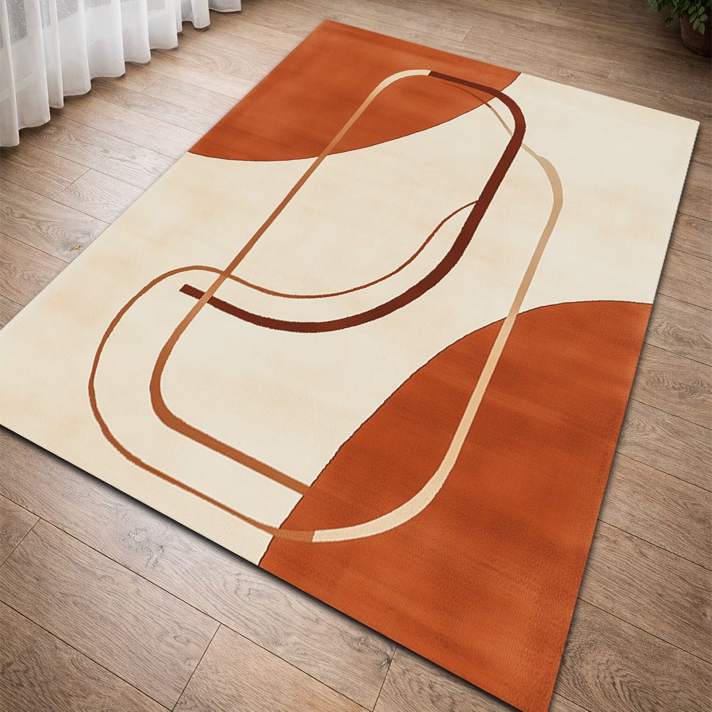 Retro Modern Halı - Turuncu Krem Çizgili Desenli - Halı - Line Home
