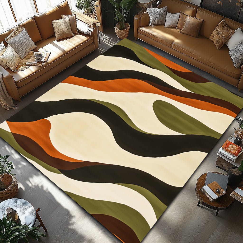 Retro Modern Halı - Turuncu Yeşil Dalgalı Desenli - Halı - Line Home