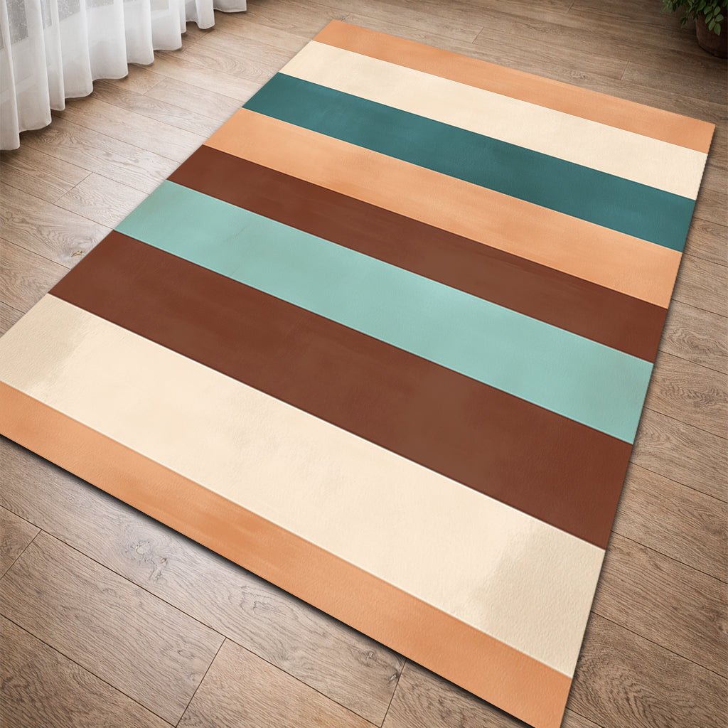 Retro Modern Halı - Turuncu Yeşil Kahverengi Şeritli - Halı - Line Home