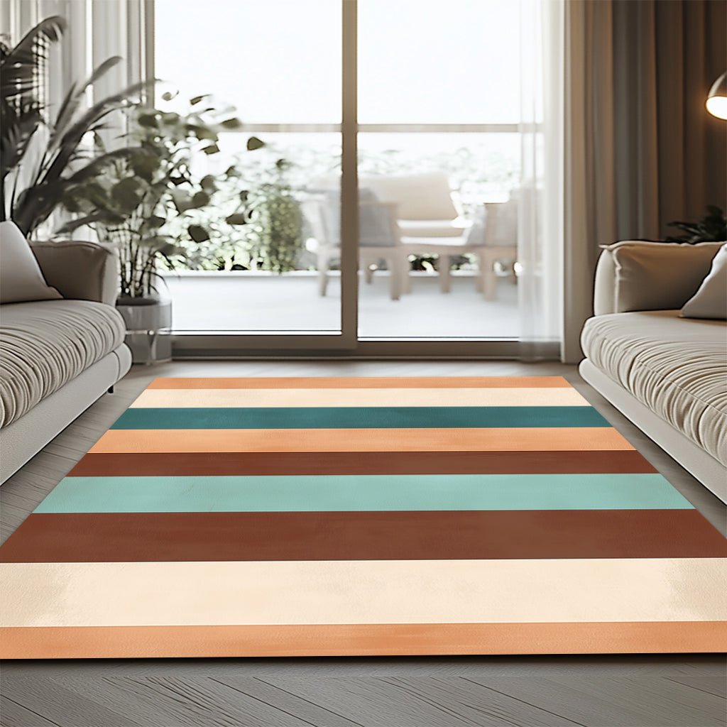 Retro Modern Halı - Turuncu Yeşil Kahverengi Şeritli - Halı - Line Home