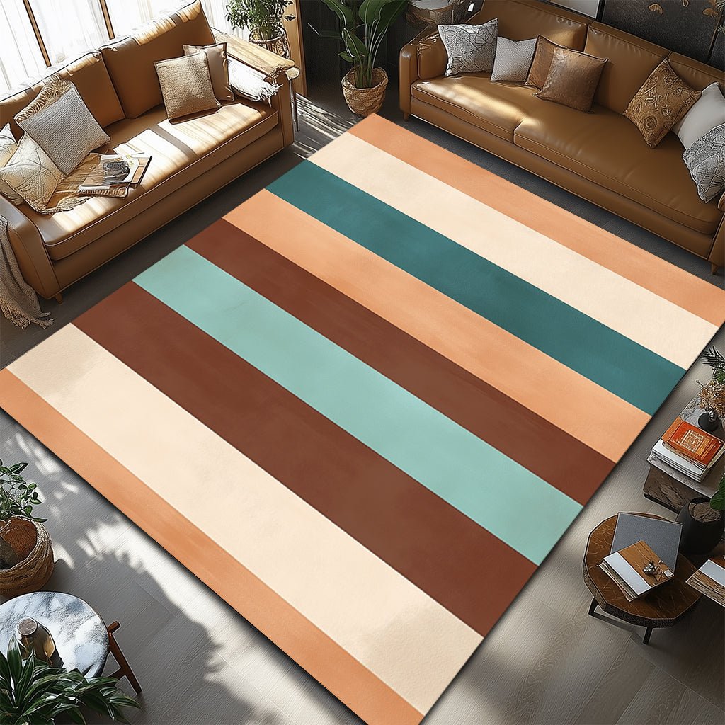 Retro Modern Halı - Turuncu Yeşil Kahverengi Şeritli - Halı - Line Home