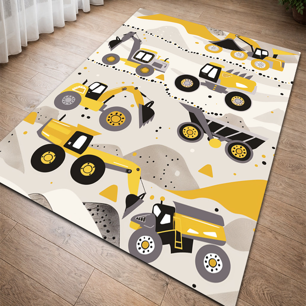 Çocuk Halısı - İş Makineleri Desenli Sarı Gri