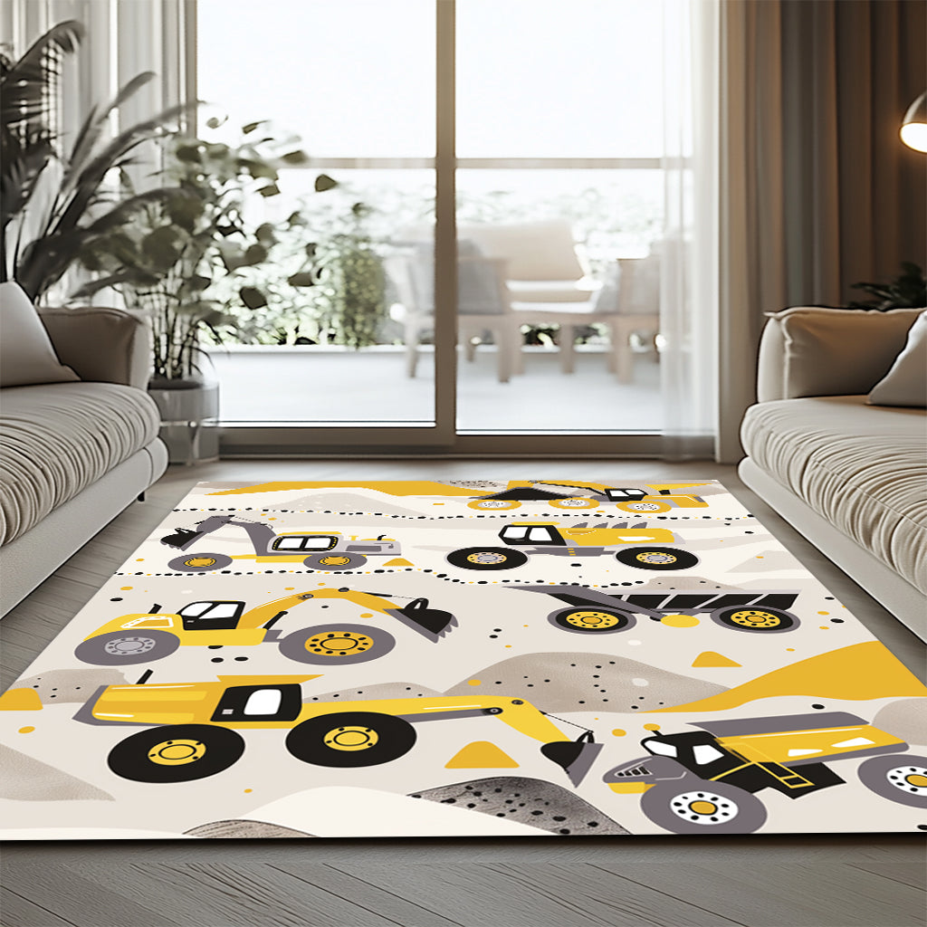 Çocuk Halısı - İş Makineleri Desenli Sarı Gri