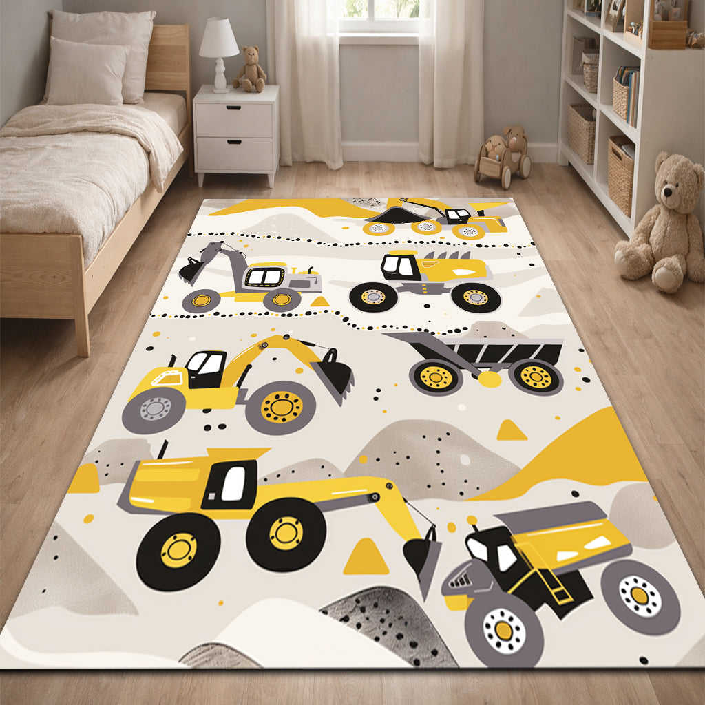 Çocuk Halısı - İş Makineleri Desenli Sarı Gri